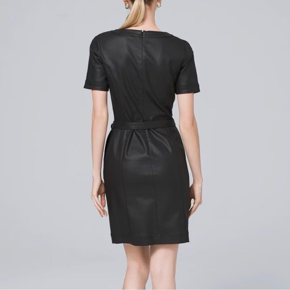 White House Black Market Black Faux Leather Sheath Dress Size 6 NWT - Picture 2 of 6